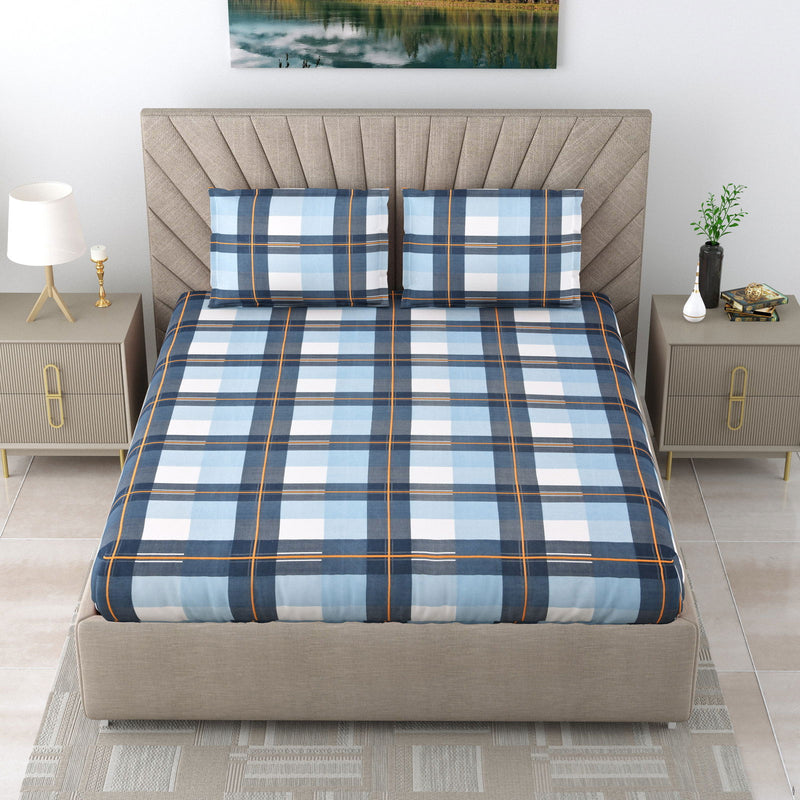 Super Soft Kasa Floral Bedsheet for Double Bed King Size with 2 Pillow Covers | Premium Printed Flat Bed Sheet (9ft x 9ft,Blue) - EasyGoods India