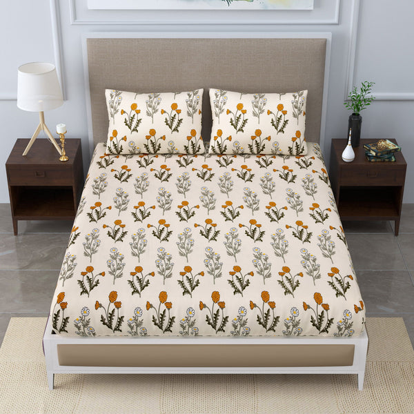 Super Soft Merino Floral Bedsheet for Double Bed King Size with 2 Pillow Covers | Premium Printed Flat Bed Sheet (90 * 108,Brown) - EasyGoods India