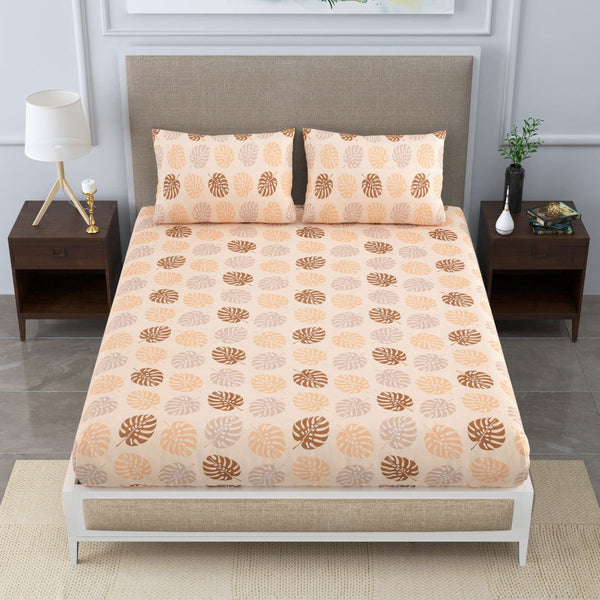 Super Soft Merino Floral Bedsheet for Double Bed King Size with 2 Pillow Covers | Premium Printed Flat Bed Sheet (90 * 108, Peach) - EasyGoods India