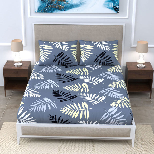 Super Soft Merino Floral Bedsheet for Double Bed King Size with 2 Pillow Covers | Premium Printed Flat Bed Sheet (90 * 108,Yellow Leaves) - EasyGoods India