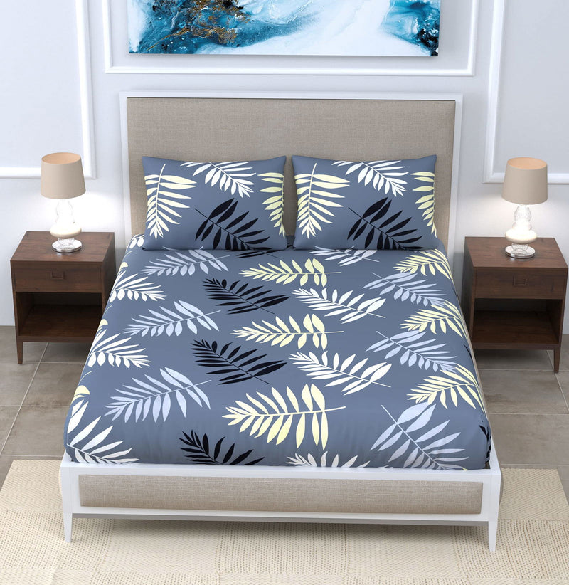 Super Soft Merino Floral Bedsheet for Double Bed King Size with 2 Pillow Covers | Premium Printed Flat Bed Sheet (90 * 108,Yellow Leaves) - EasyGoods India