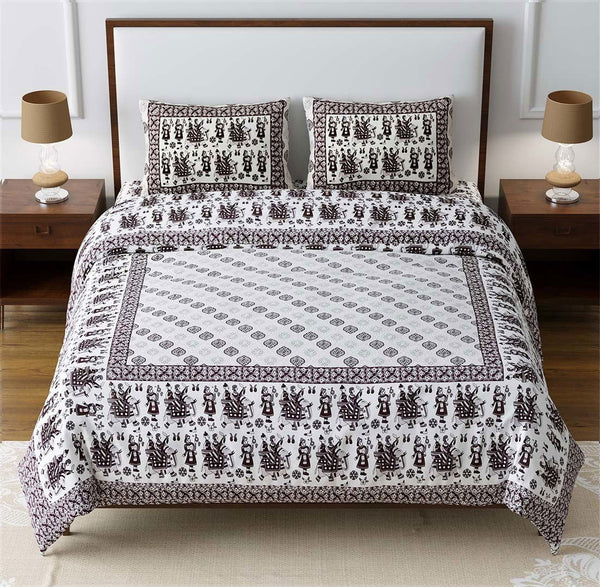 Traditional Celebration Grey Monarch King Size Cotton Bedsheet - EasyGoods India