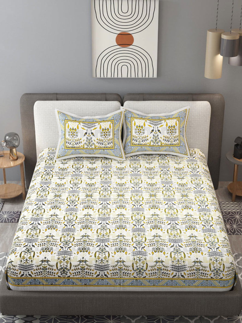 Tribal Beauty Golden Monarch Queen Size Cotton Bedsheet - EasyGoods India