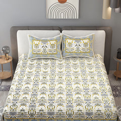 Tribal Beauty Golden Monarch Queen Size Cotton Bedsheet - EasyGoods India