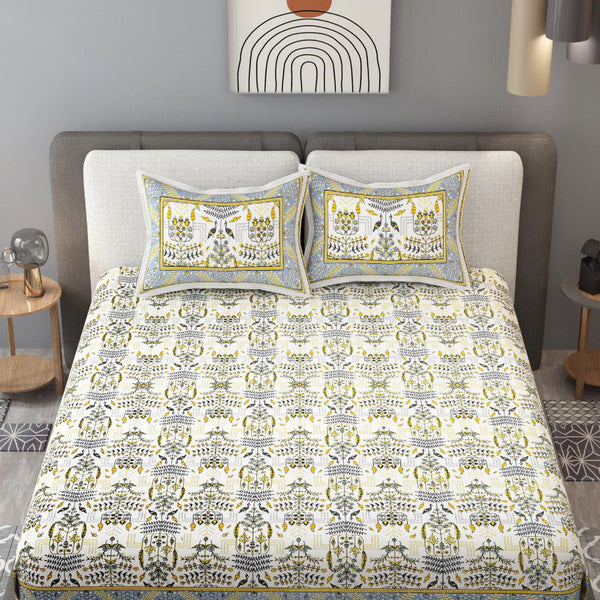 Tribal Beauty Golden Monarch Queen Size Cotton Bedsheet - EasyGoods India