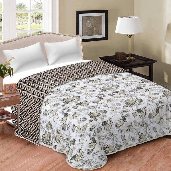 EasyGoods® Premium Pure Cotton Jaipuri Dohar - 84 x 88 inch (Floral Brown)