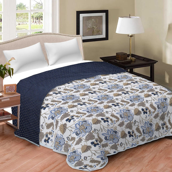 EasyGoods® Premium Pure Cotton Jaipuri Dohar - 84 x 88 inch (Floral Blue)