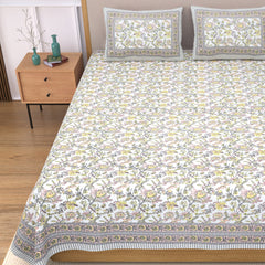 Coloursblock Floral Print Cotton King Size Bedsheet Set with 2 Pillow Covers