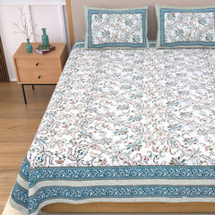 Jaipuri Floral Print Bedsheet With Two Pillow Covers.
