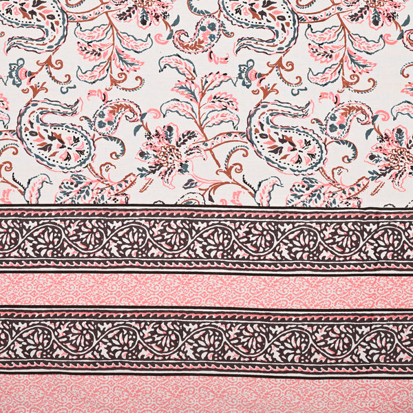 Jaipuri Pure Cotton Bedsheet with a Sanganeri print and two matching pillow covers.