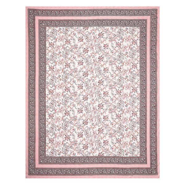 Jaipuri Pure Cotton Bedsheet with a Sanganeri print and two matching pillow covers.