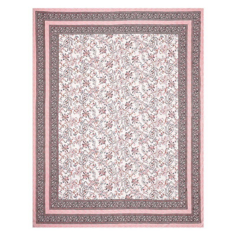 Jaipuri Pure Cotton Bedsheet with a Sanganeri print and two matching pillow covers.
