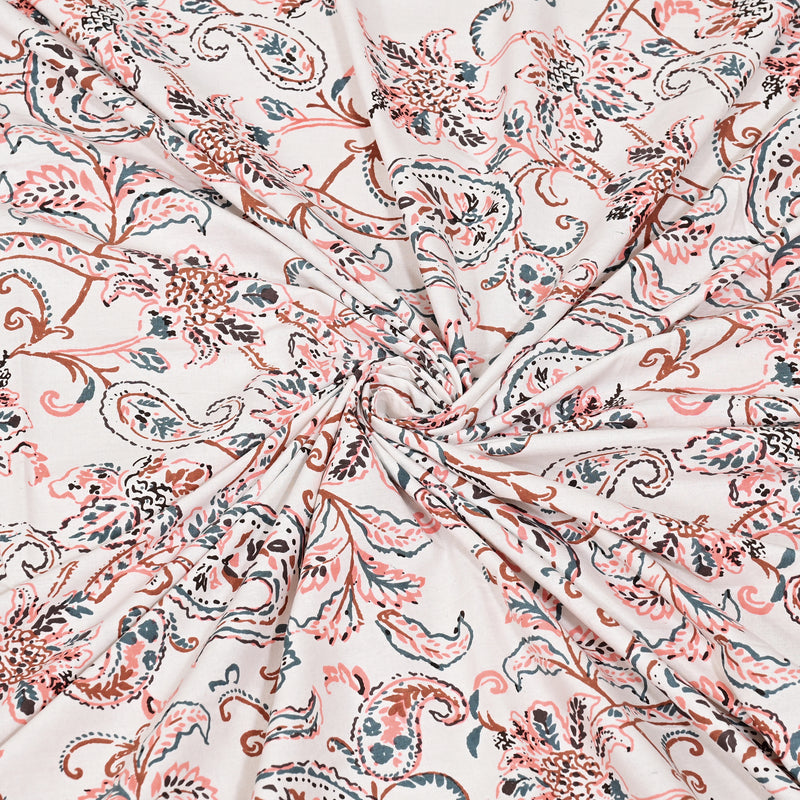 Jaipuri Pure Cotton Bedsheet with a Sanganeri print and two matching pillow covers.