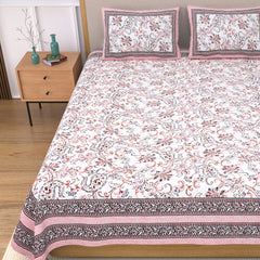 Jaipuri Pure Cotton Bedsheet with a Sanganeri print and two matching pillow covers.