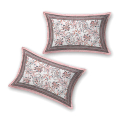 Jaipuri Pure Cotton Bedsheet with a Sanganeri print and two matching pillow covers.