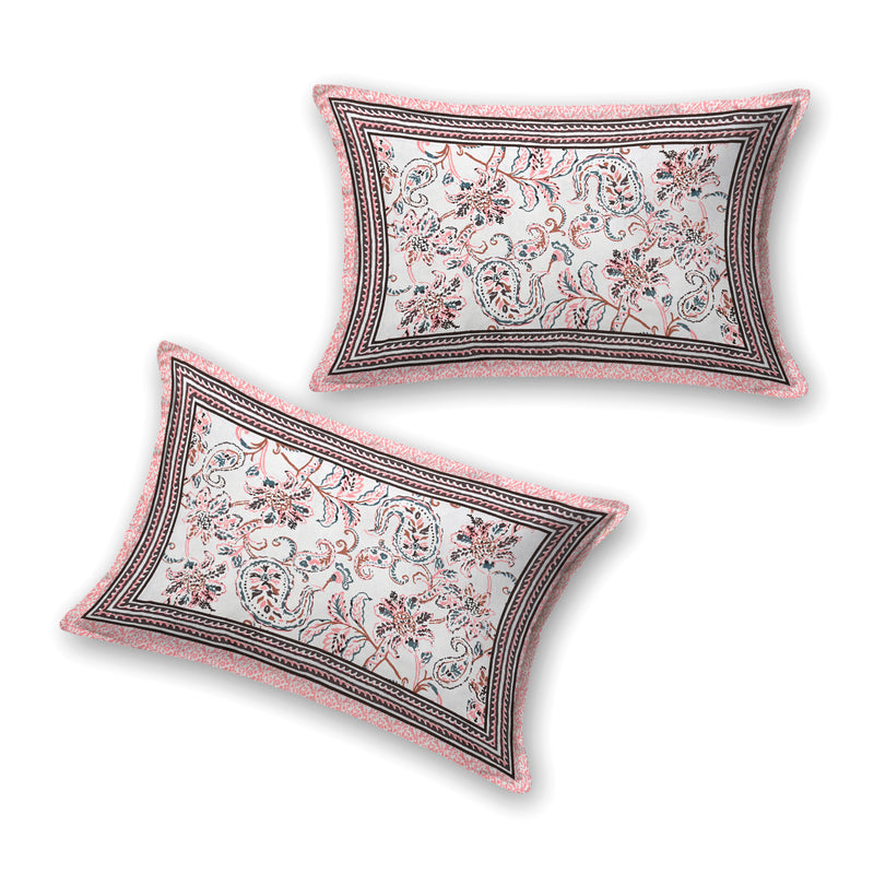 Jaipuri Pure Cotton Bedsheet with a Sanganeri print and two matching pillow covers.