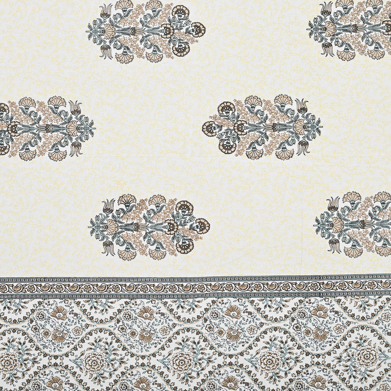 Jaipuri Pure Cotton Bedsheet with a Sanganeri print and two matching pillow covers.