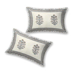 Jaipuri Pure Cotton Bedsheet with a Sanganeri print and two matching pillow covers.