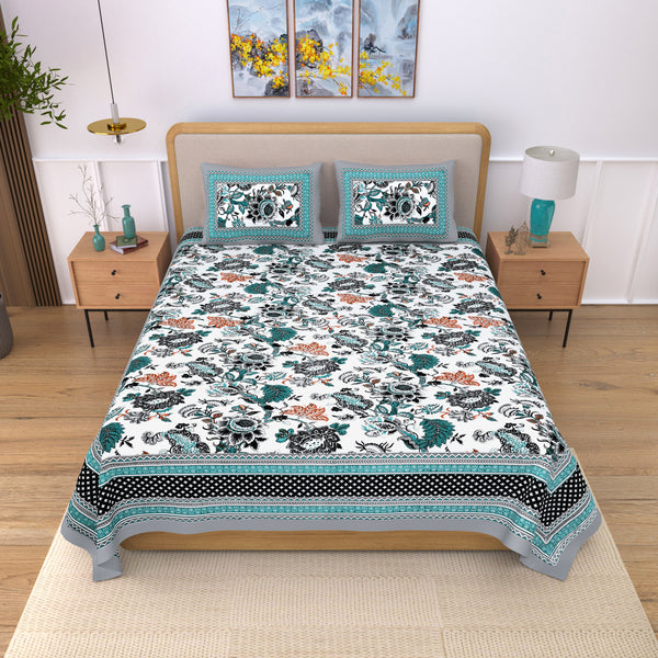 Ethnicjaipuri Cotton floral Bedsheets with Matching Pillow Covers