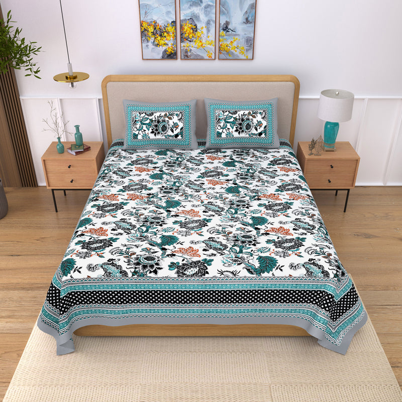 Ethnicjaipuri Cotton floral Bedsheets with Matching Pillow Covers