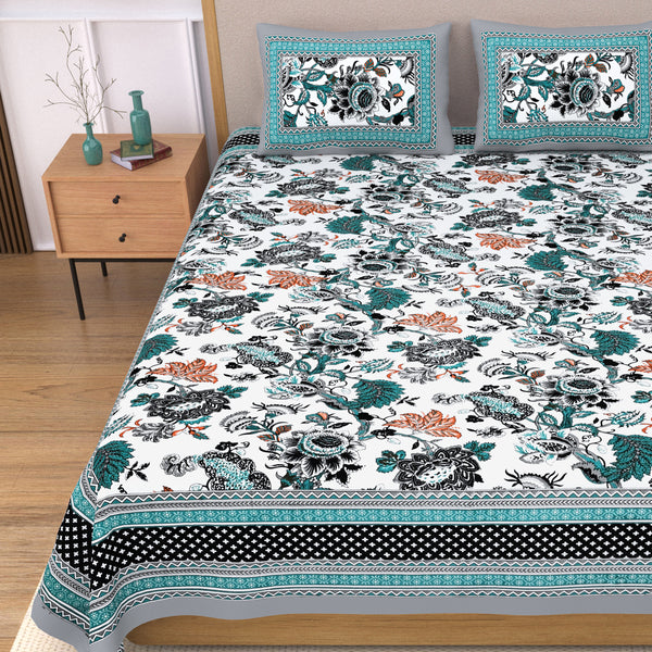 Ethnicjaipuri Cotton floral Bedsheets with Matching Pillow Covers