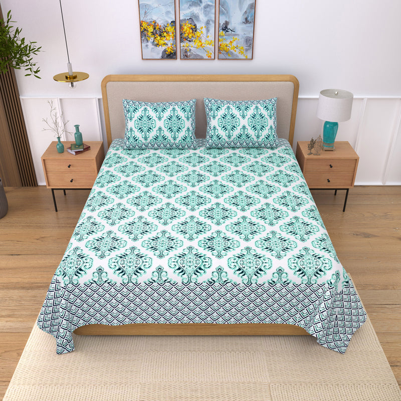 Jaipuri pure cotton printed bedsheet with two pillow covers,