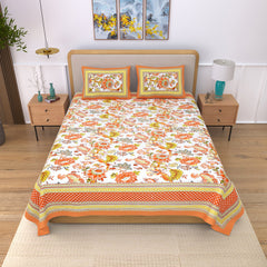 Ethnic Jaipuri Floral 120 TC Cotton Bedsheet with 2 Pillow Covers