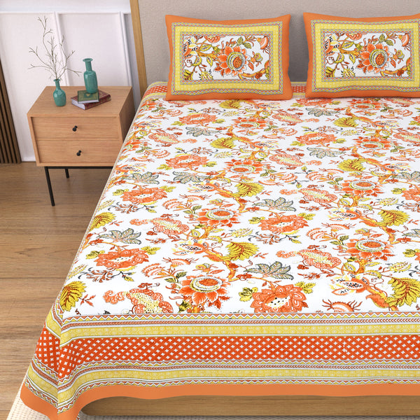 Ethnic Jaipuri Floral 120 TC Cotton Bedsheet with 2 Pillow Covers