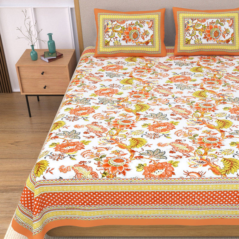 Ethnic Jaipuri Floral 120 TC Cotton Bedsheet with 2 Pillow Covers