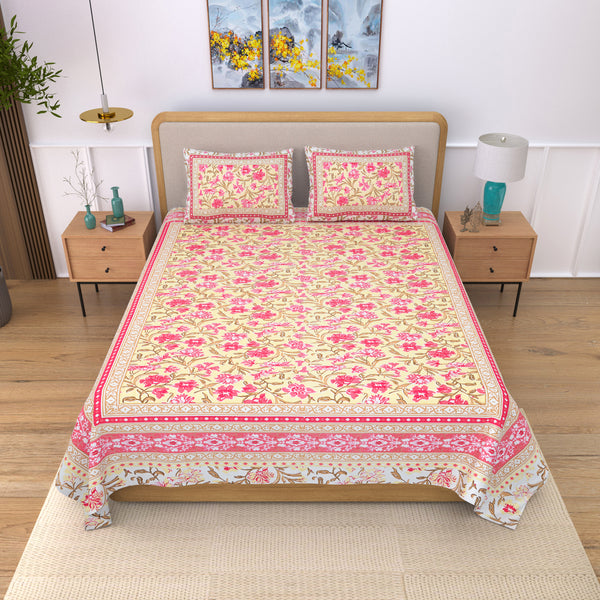 Ethnicjaipuri TOORVI TEXTILE Pure Cotton Flate  Bedsheet with 2 Pillow Covers