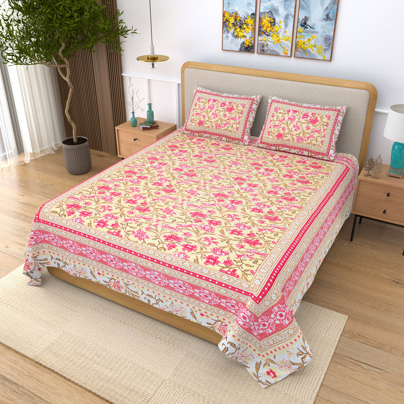 Ethnicjaipuri TOORVI TEXTILE Pure Cotton Flate  Bedsheet with 2 Pillow Covers
