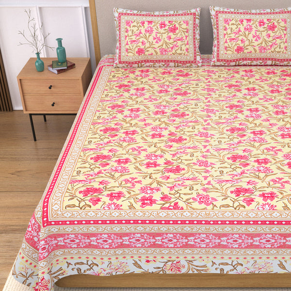 Ethnicjaipuri TOORVI TEXTILE Pure Cotton Flate  Bedsheet with 2 Pillow Covers