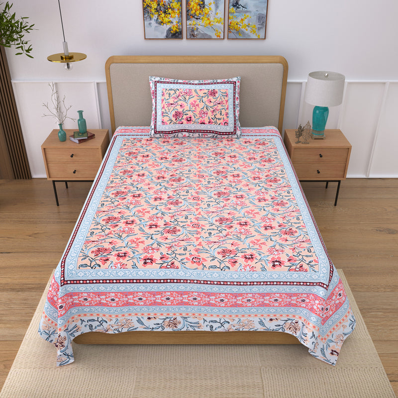 Ethnicjaipuri Print Cotton Flower n Bedsheet With  Plow  Cover