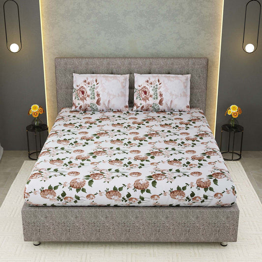 100% Cotton 320 TC King Size Floral Bedsheet with 2 Pillow Covers | Daisy