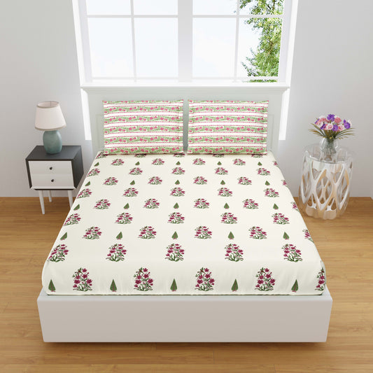 100% Cotton 320 TC King Size Bedsheet with 2 Pillow Covers | Daisy