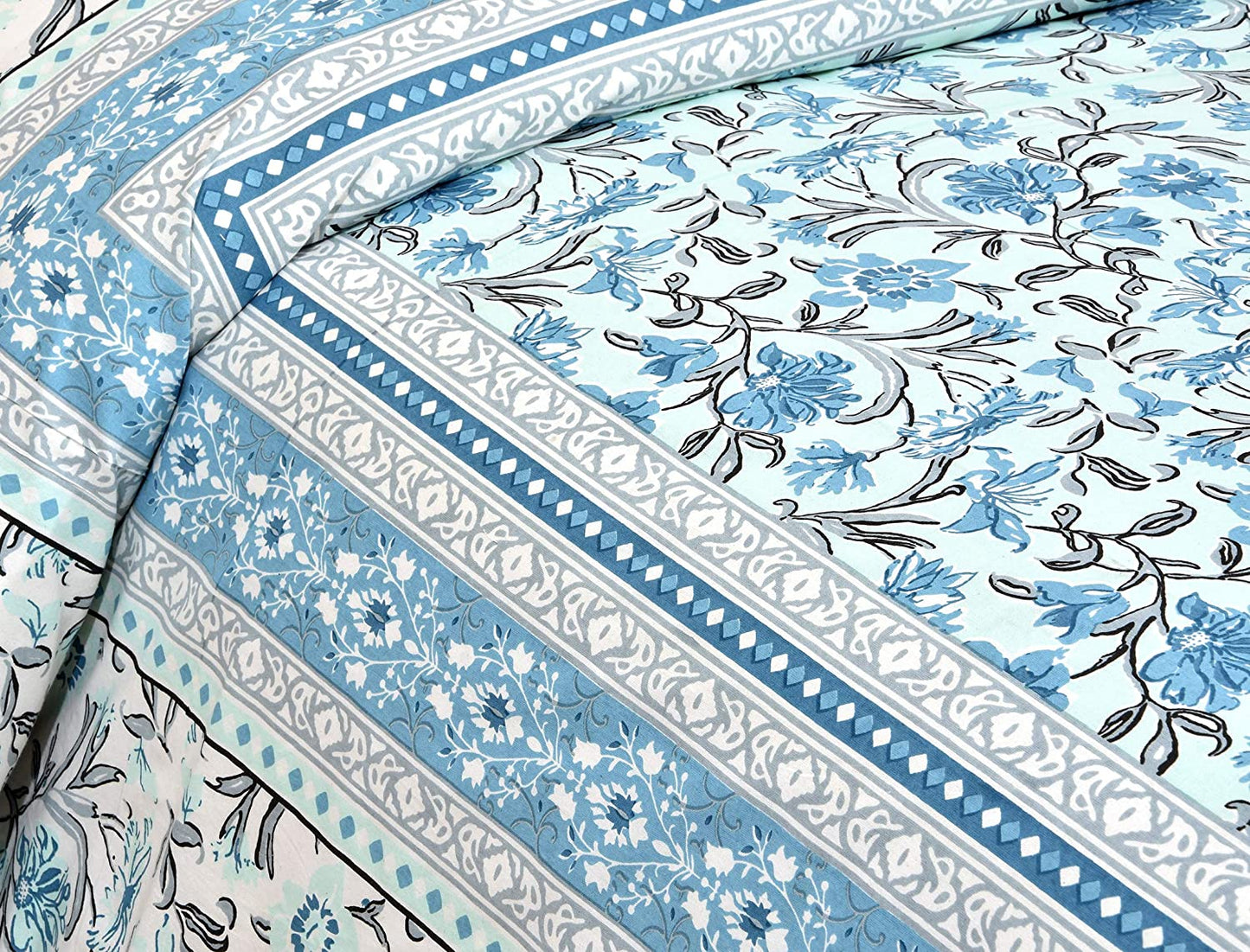 Maze Of Petals Blue Jaipuri King Size Cotton Bedsheet