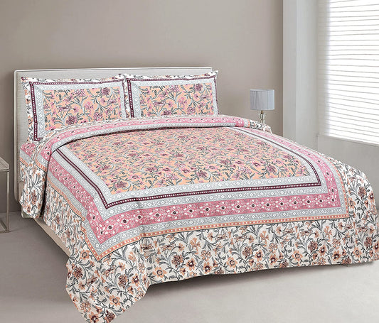 Maze Of Petals Pink Jaipuri King Size Cotton Bedsheet