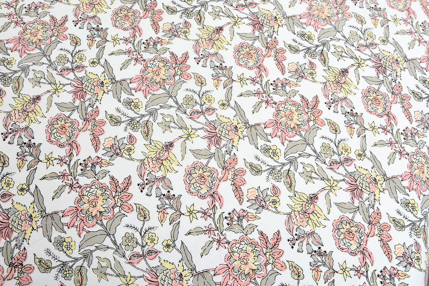 Floral Retreat Soothing Grey Jaipuri Queen Size Cotton Bedsheet