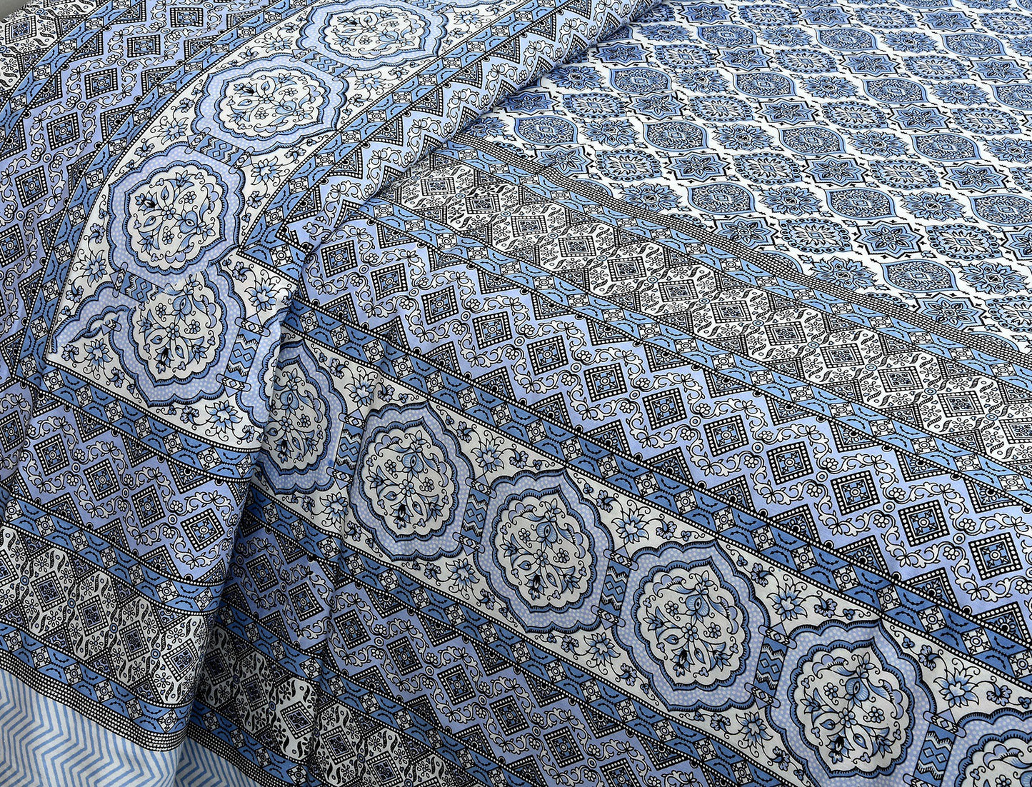 Ethnic Patterns Royal Blue Jaipuri Queen Size Cotton Bedsheet