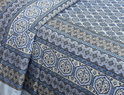 Ethnic Patterns Royal Blue Jaipuri Queen Size Cotton Bedsheet