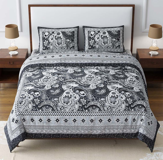 Happy Blossom Grey Monarch King Size Cotton Bedsheet