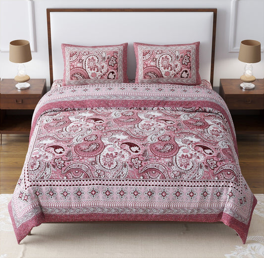 Happy Blossom Pink Monarch King Size Cotton Bedsheet