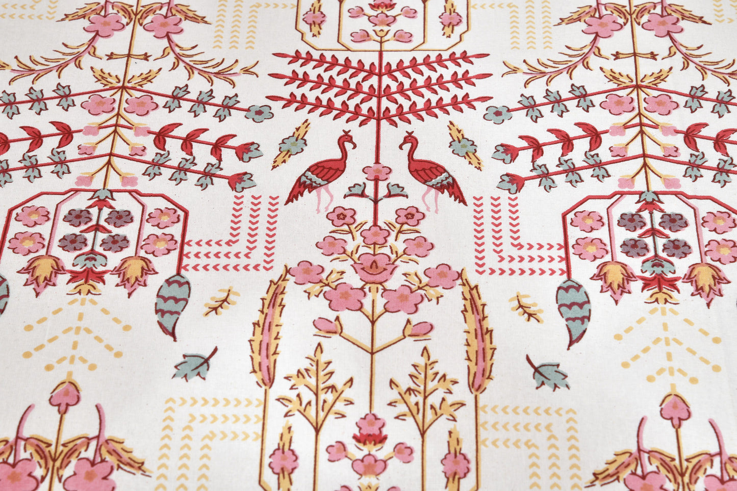 Pure Cotton Artistic Modern Pink Cream Jaipuri Bedsheet | Queen Size