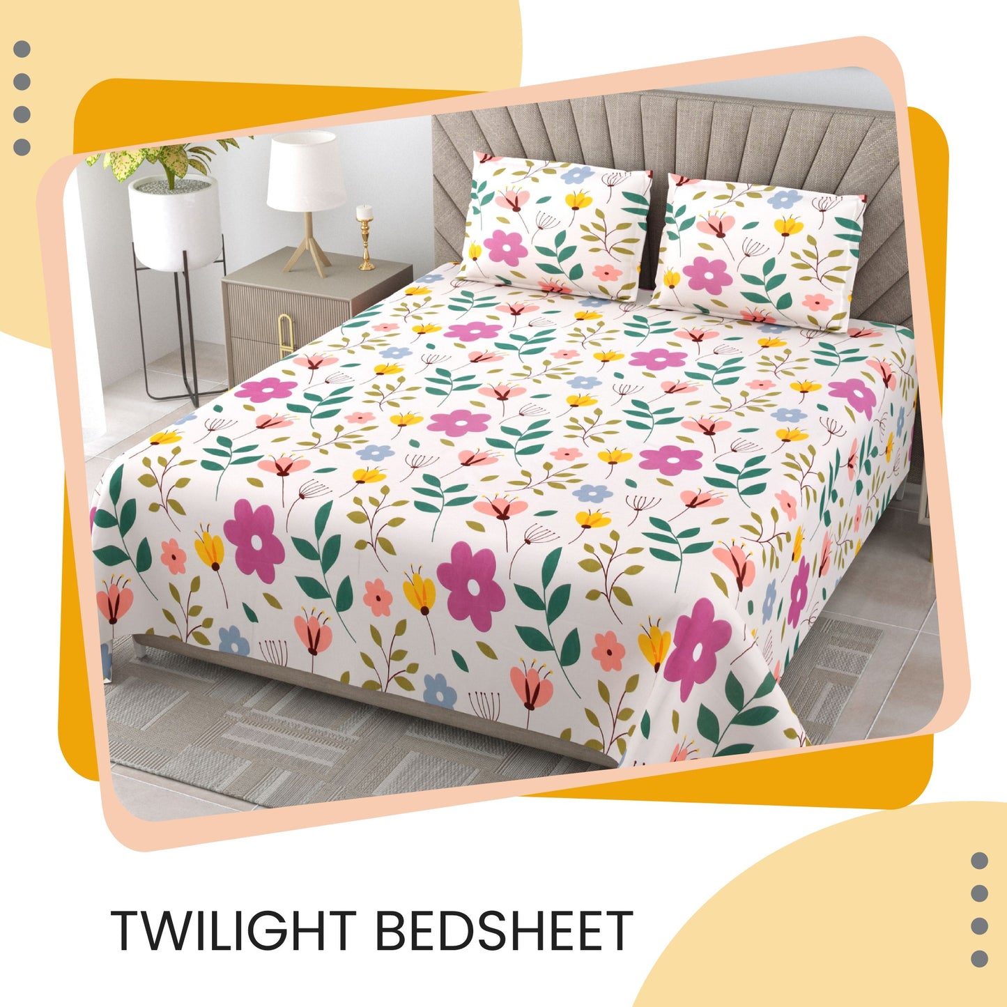 EasyGoods Super Soft King Size Bedsheet with 2 Pillow Covers - Ultra Smooth Colorful Floral Bedsheet | Twilight